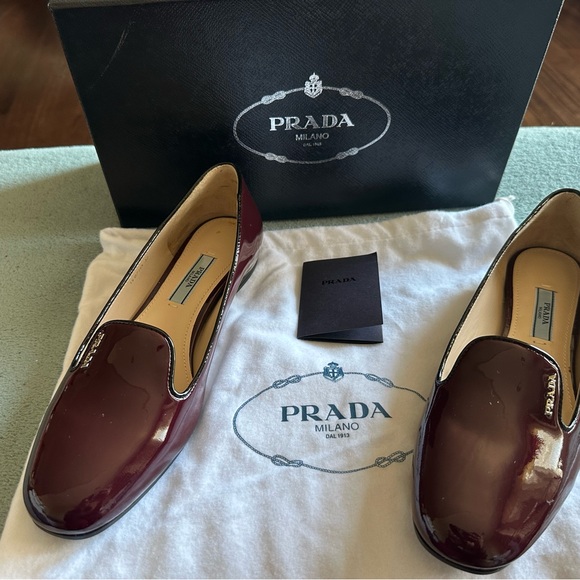 Prada Burgundy Patent Leather Flats Loafers - Picture 1 of 7